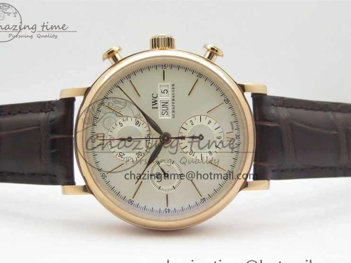 MIROTIME 0102 Efficient Portofino Chrono RG ZF 1:1 Best Edition White Dial on Brown Leather Strap A 7151